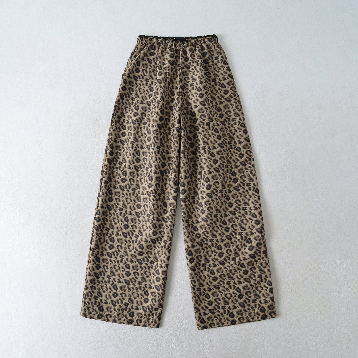 Retro color blocked loose straight leg wide leg pants with leopard print casual pants