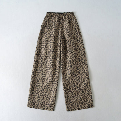 Retro color blocked loose straight leg wide leg pants with leopard print casual pants