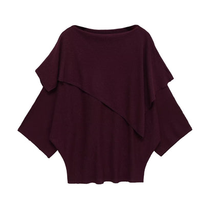 Round neck long sleeved layered decorative pullover sweater top for women
